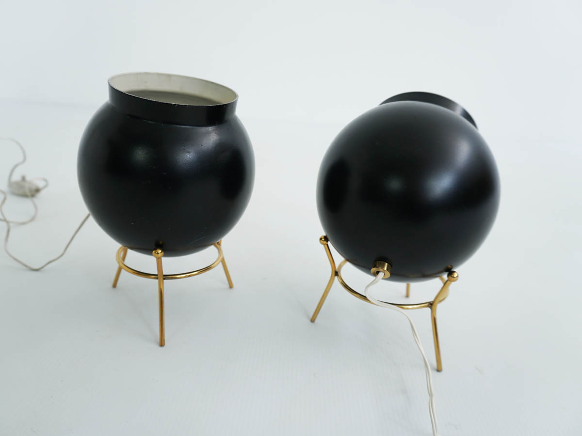 Pair of black bomb table lamps