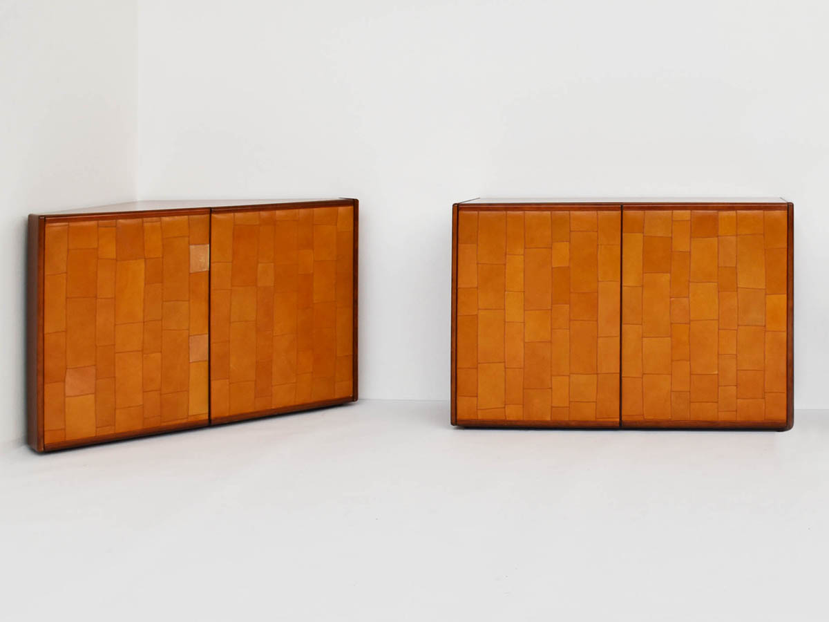 Buffet avec portes en cuir patchwork cognac