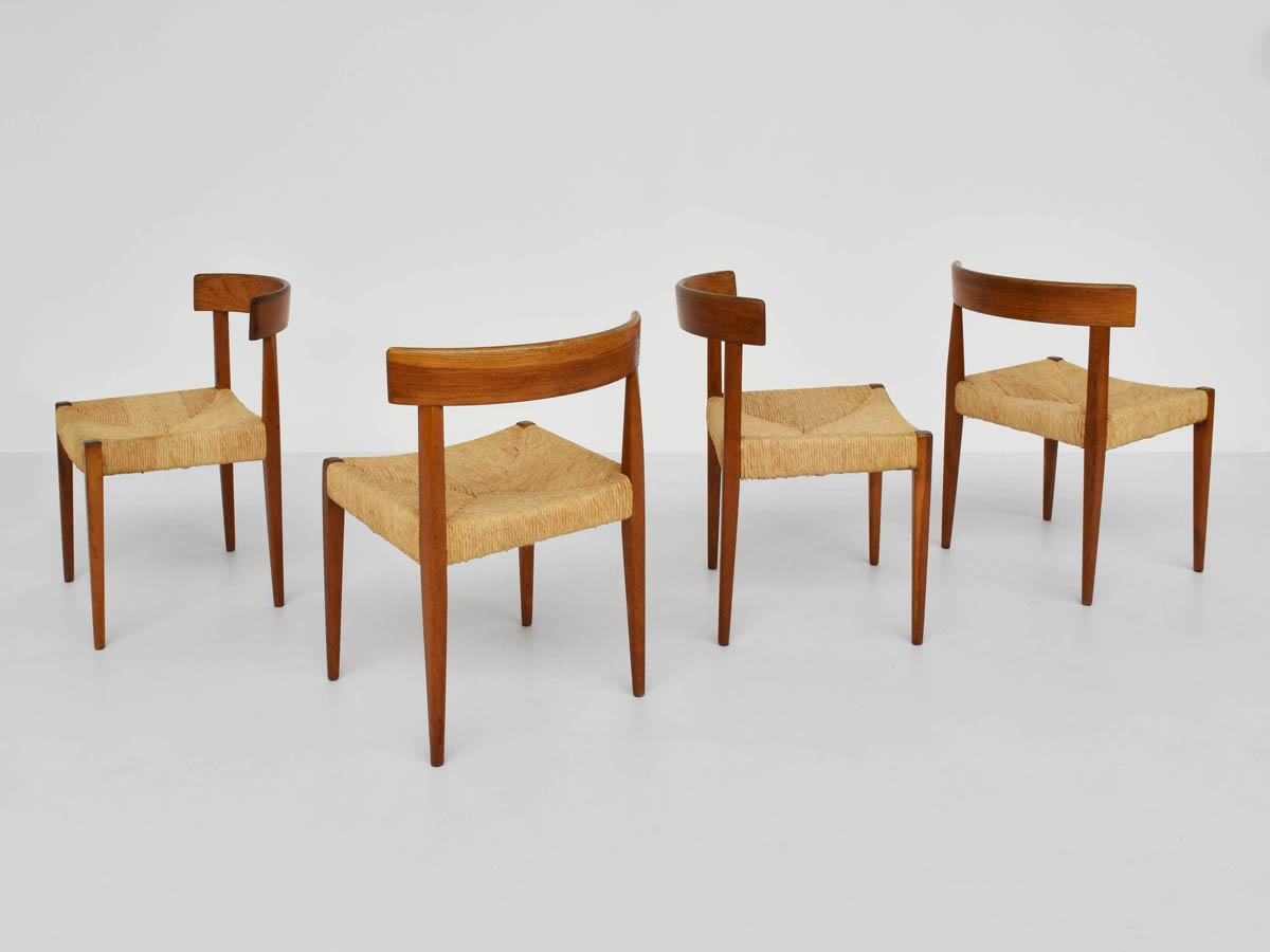 4 Chairs with straw seats and round backs