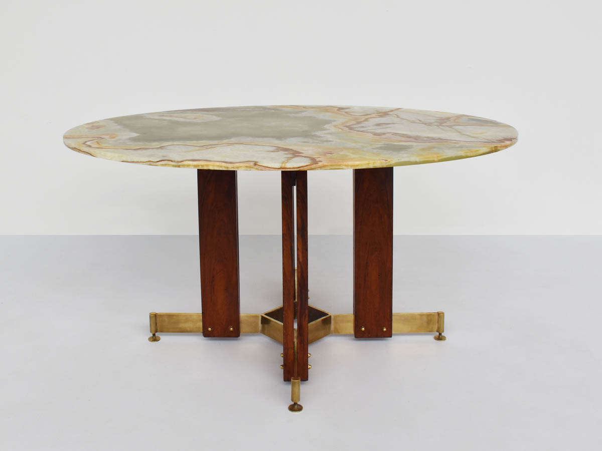 Oval Table in Green Onyx and Brass