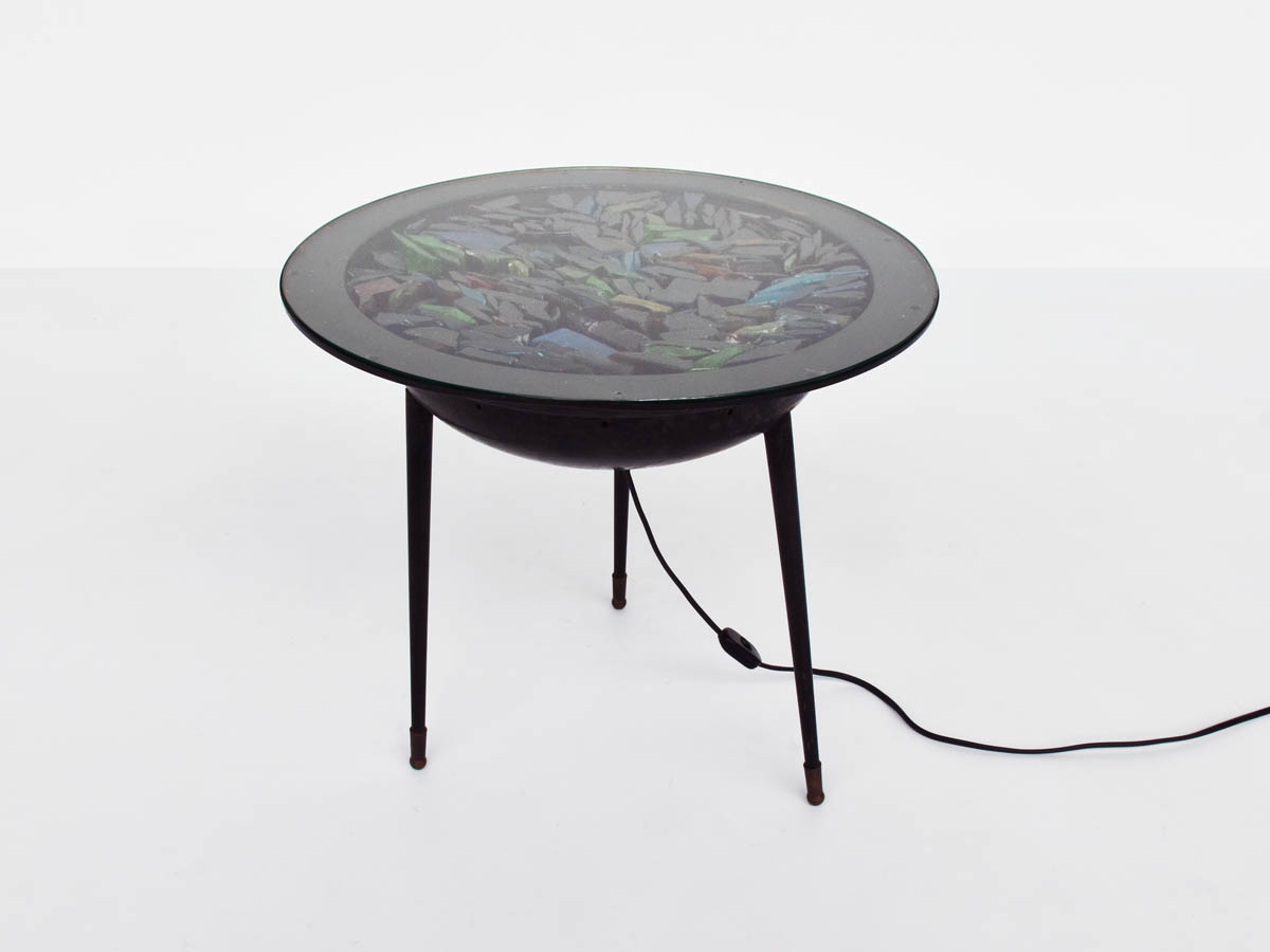 Illuminated side table with solid stained glass