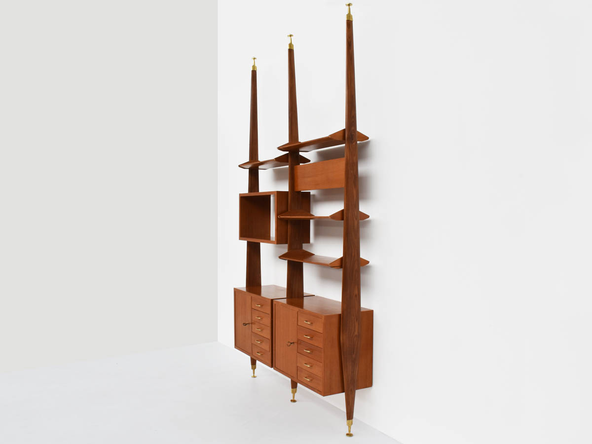 Architectural Freestanding Bookcase in Lemon Wood and Brass