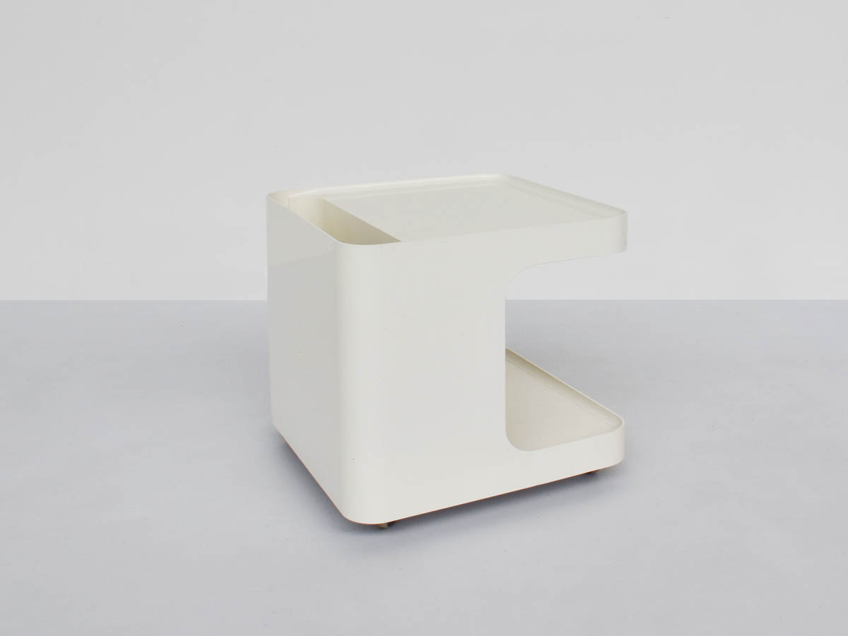 Space Age White Sliding Side Table with Magazine Holder