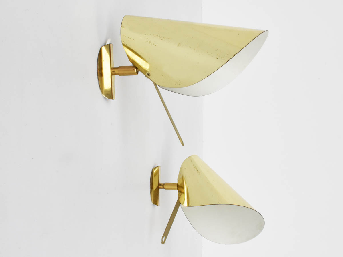 2 Adjustable polished brass cone wall sconces