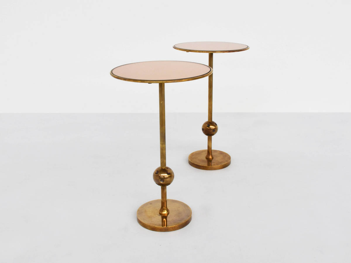 Pair of jewel side tables mod. T1 in pale rose mirrored glass