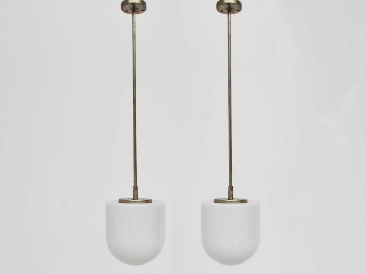 Pair of Swiss Bauhaus half-bowl chandeliers