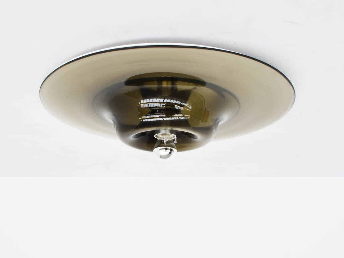 Large flush ceiling or wall lamp in smoky gray glass (dia 60 cm)