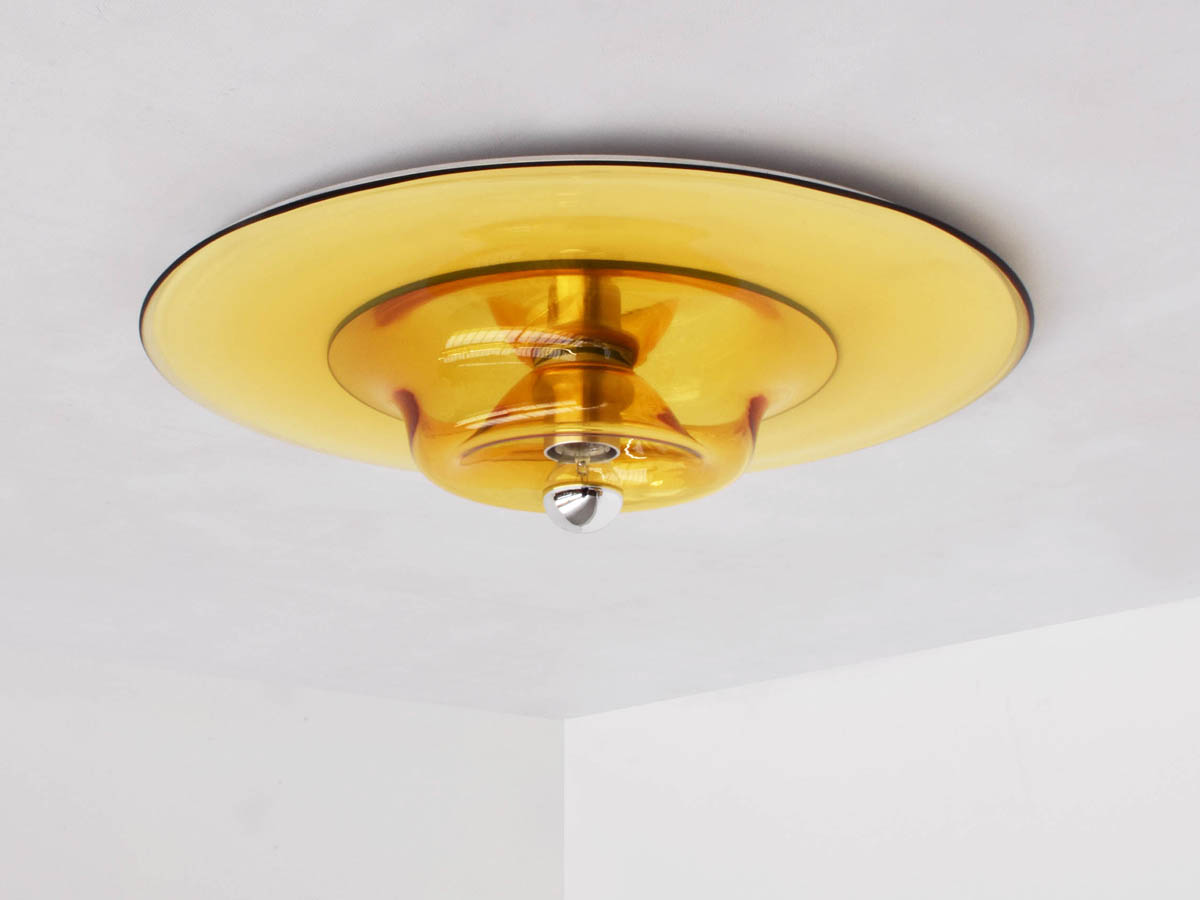 Large flush ceilings or wall lamps in ochre glass, 2 available