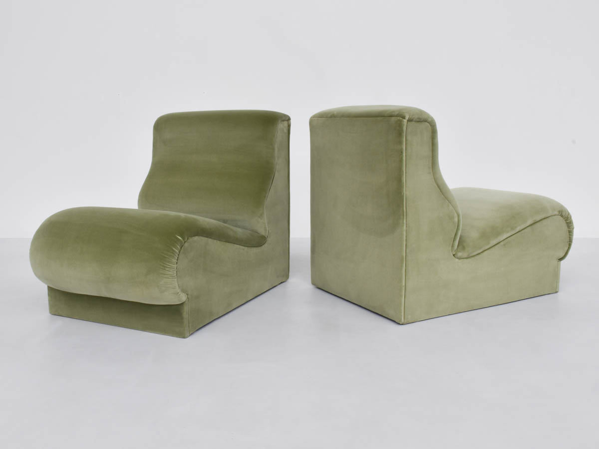 Space age modular loungechairs in sage green velvet